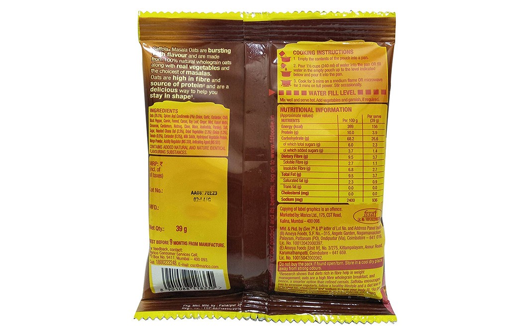 Saffola Masala Oats Tandoori Magic   Pack  39 grams